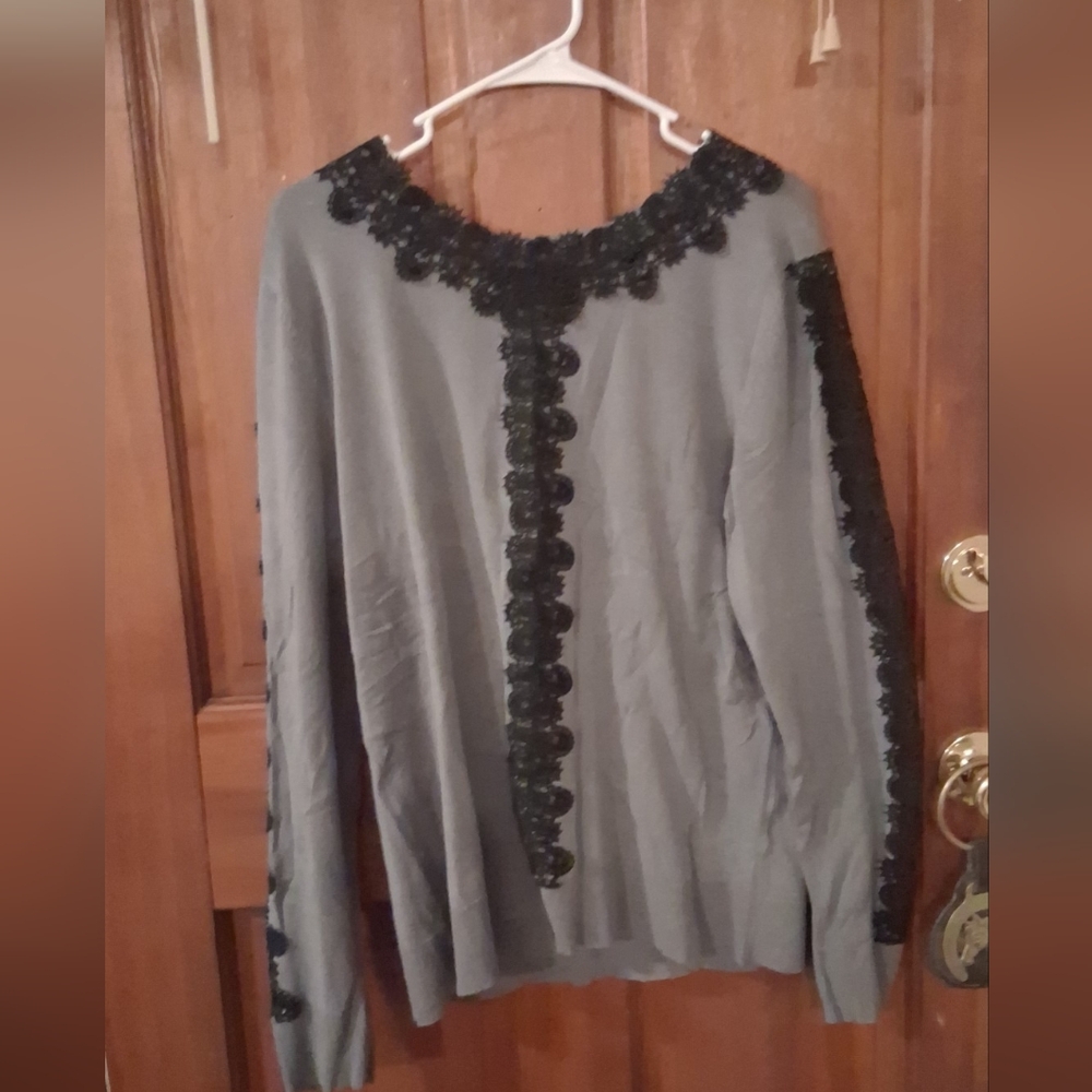 Elegant Gray and Black Lace Women's Top